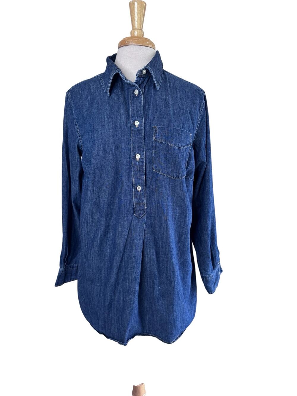 RALPH LAUREN LRL Denim Popover Blouse Size 1X Womens Collared Cotton Plus